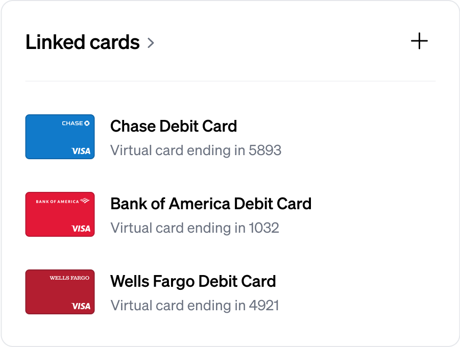 Linked cards from Chase, Bank of America, and Wells Fargo