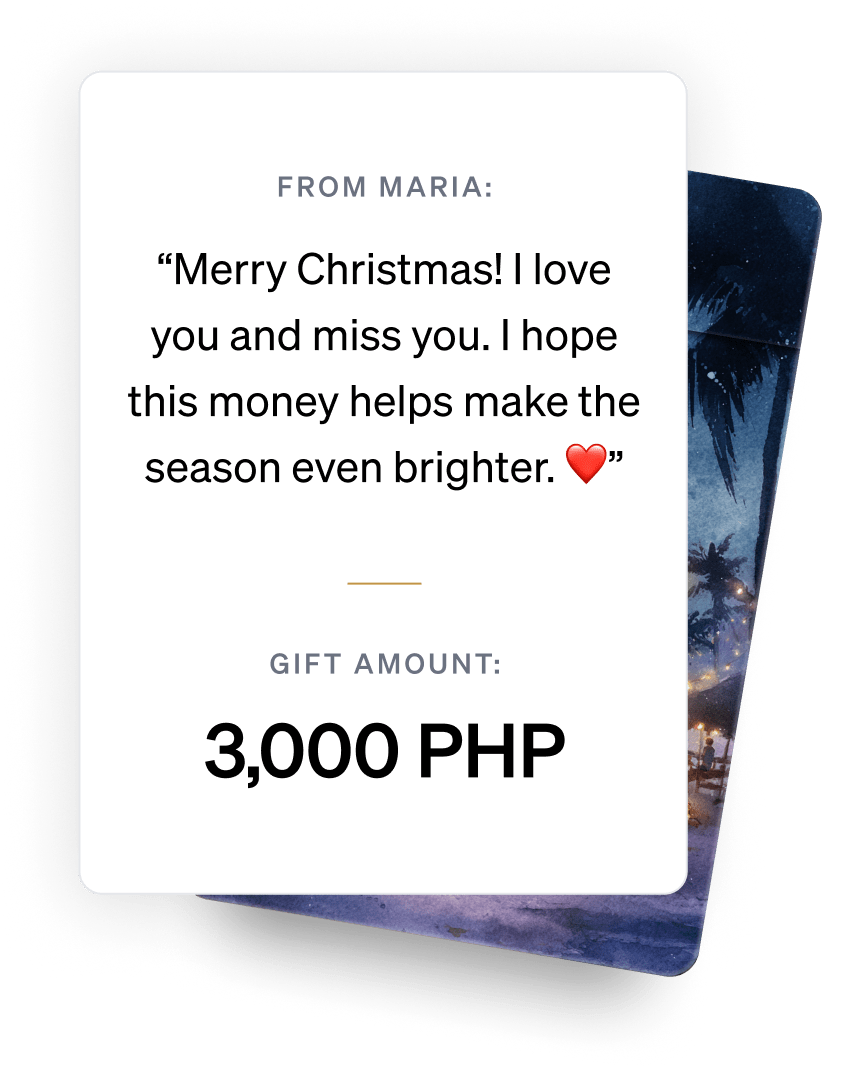 Digital aguinaldo gift card showing a personalized message and gift amount